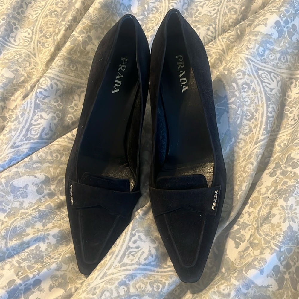 Black suede Prada heels